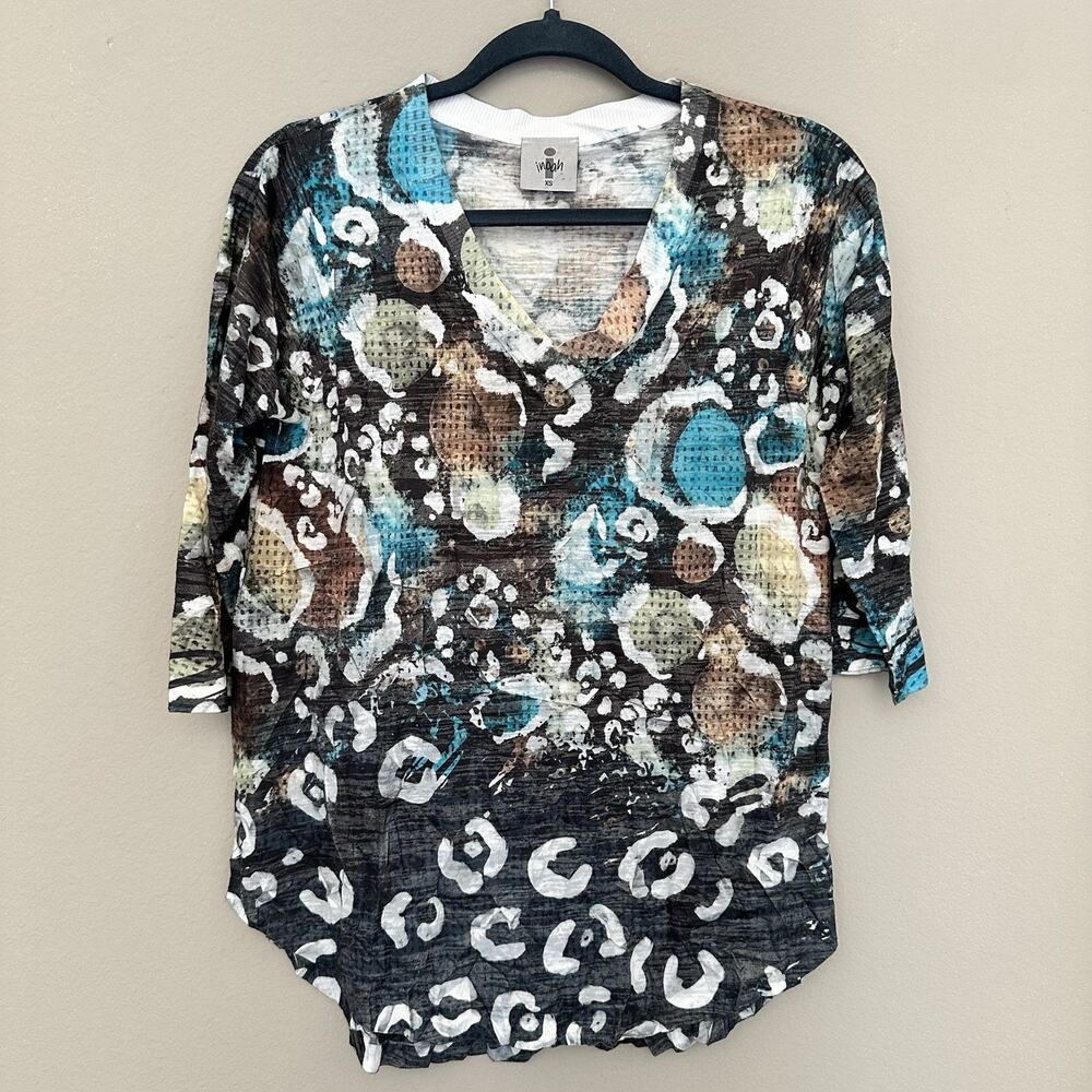 Inoah Multicolor Abstract Art Print Tunic Top V Neck Artsy Boho Lagenlook